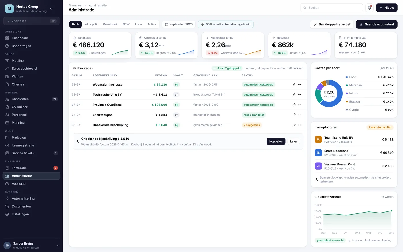Het scherm Administratie uit het voorbeeld-CRM