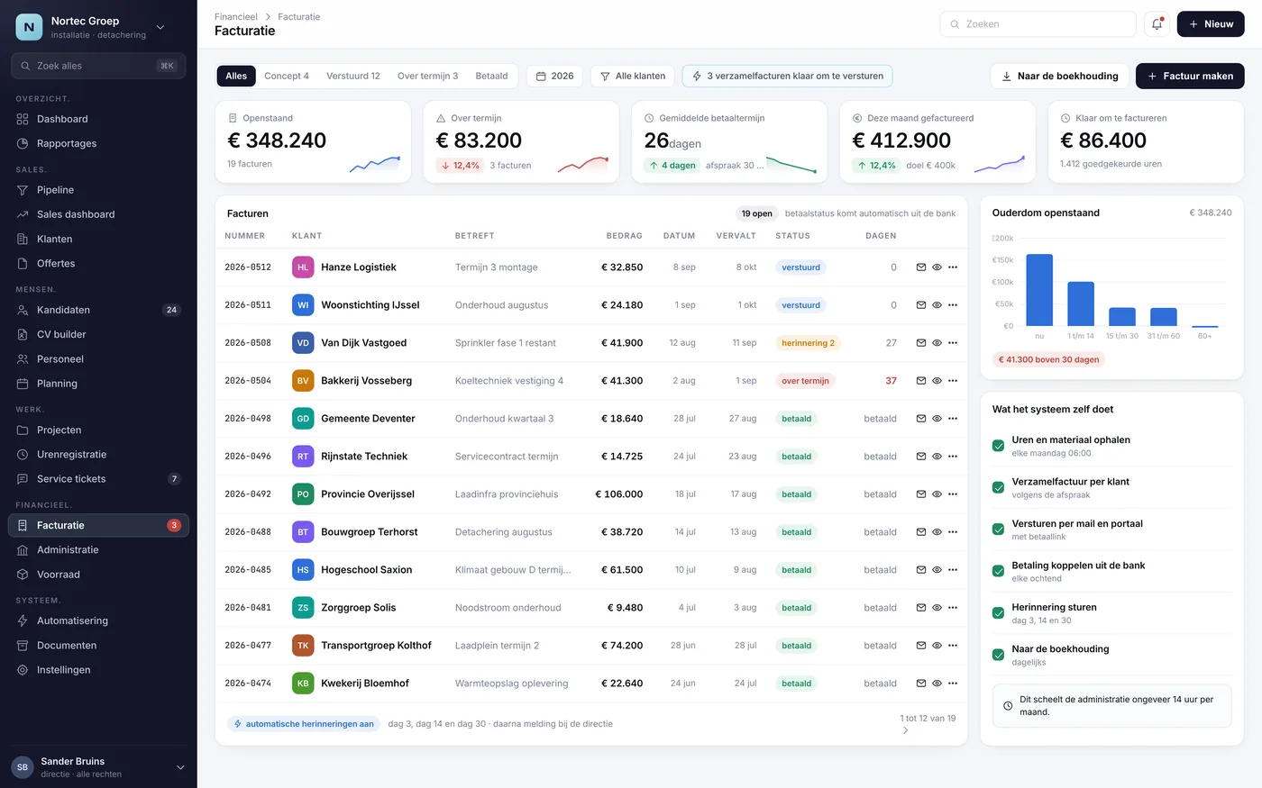 Het scherm Facturatie uit het voorbeeld-CRM